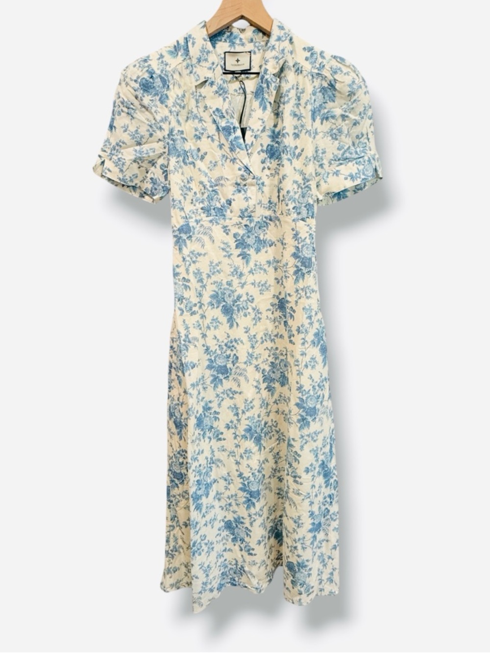 Tuckernuck NWT Forget Me Not Blue Floral Bellamy Midi Dress Line Cotton Size M - Picture 4 of 12